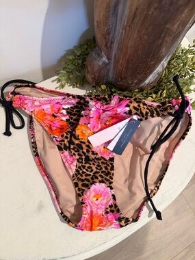 Victoria's Secret Pink & Brown Floral Leopard Side-Tie Bikini Bottoms Medium